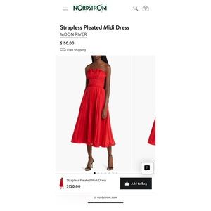Nordstrom MOON RIVER Strapless Pleated Midi Dress